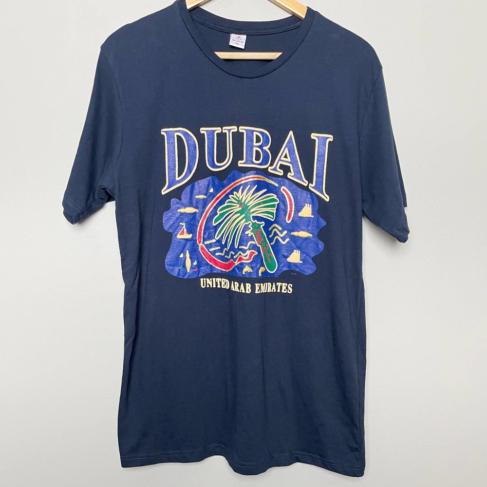 Dubai United Arab Emirates Graphic Puff Print Short Sleeve Crew Neck Tee Blue XL